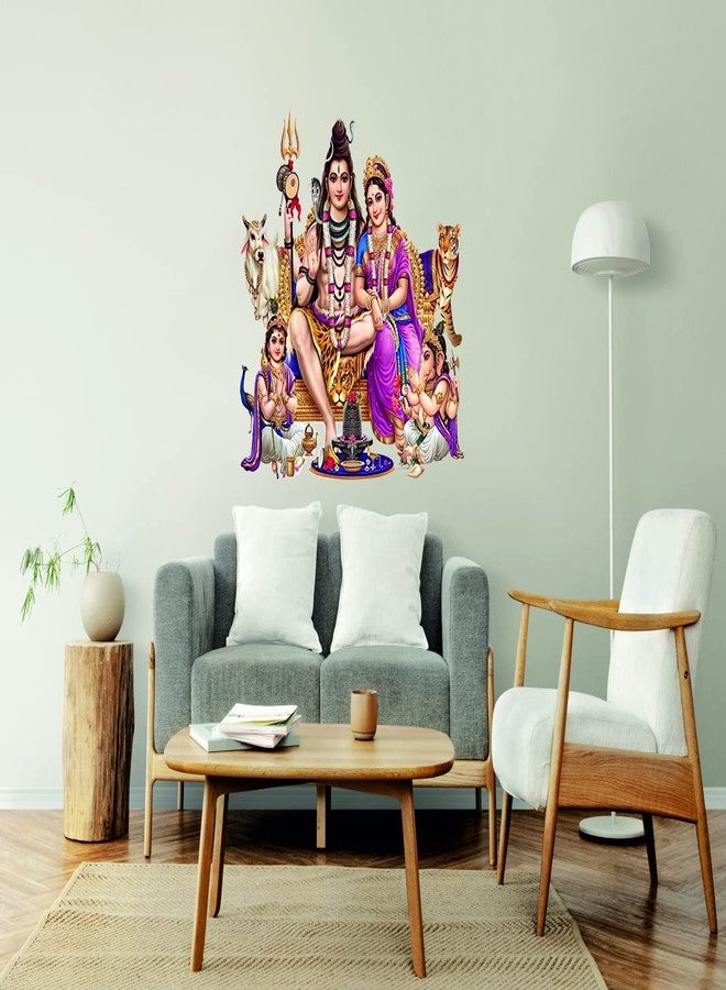 Techgifti ملصق حائط Techgifti Shiv Parvati مع العائلة لغرفة المعيشة/غرفة النوم/المكتب وجميع ملصقات الحائط الزخرفية من الفينيل الأبيض اللامع - Image 4